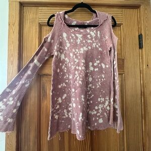 Pink Tie-Dye Cold Shoulder Top